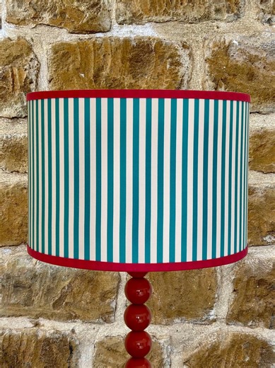Teal Striped Lampshade With Pink Edging. Handmade 20cm 25cm 30cm 35cm 40cm Drum by the Lamp Millinery. Delivery Included. - Etsy UK