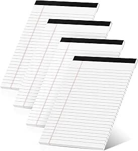 Legal Pads 5x8 Inch, 4 Pack, Narrow Ruled, 5x8 White Legal Pad, Mini Double-Sided Printing Notepad Perforated Note Pads 5x8 Lined Paper, Lined Writing Pads for Office Home School, 30 Sheet/Pad
