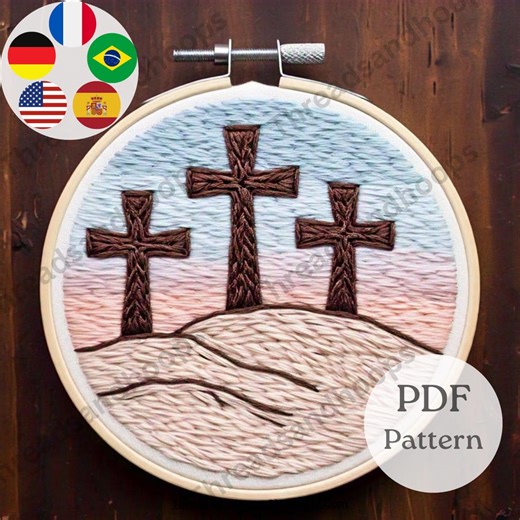 Christian Easter Cross Embroidery Pattern (PDF), Sunset Hill Hoop Art, Religious Design - Etsy