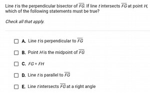 Line t is the perpendicular bisector of FG. If line t intersect... | Filo
