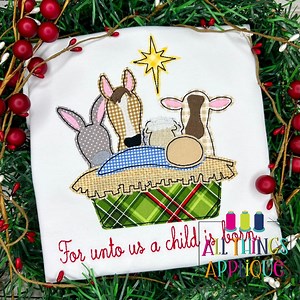 Christmas Nativity Applique Design - Animals Looking Over Manger With Baby - Bean Stitch Machine Embroidery Applique Design for Christmas - Etsy