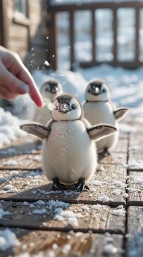 Fluffy Baby Penguins Playing in Snow ❄️🐾 | Cute Animal Video #shorts #animals #funny #cute #viral