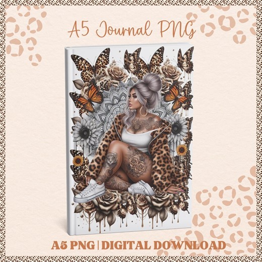 A5 Journal PNG, Tattoo Girl, Leopard Print, Plus Size, Digital Download, Best Selling, , UVDTF Png, A5 Png, Positive Quote - Etsy
