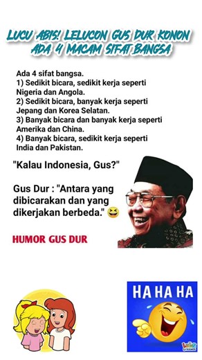 Lucu Abis! Lelucon Gus Dur Konon Ada 4 Macam Sifat Bangsa#humor #lucu #ngakak #fyp #fypage #fypp #fy