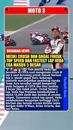 Meski Crush dan Gagal Finish, Top Speed dan Fastest Lap Veda Ega Pratama Masuk 5 Besar