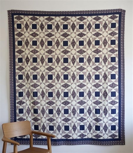 Vintage Ocean Waves Quilt Navy Blue Floral Calico Queen Size Handmade Country Coastal Bedding - Etsy Australia