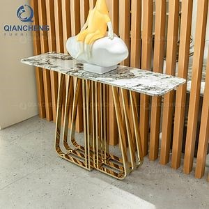 [Hot Item] Foshan Factory Sintered Stone Top European Furniture Mirrored Gold Stainless Console Table