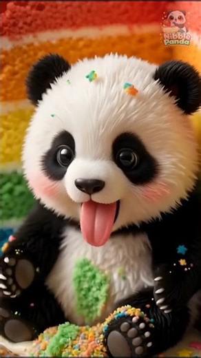 Tiny Panda Plays & Nibbles on Giant Rainbow Cake 🌈🐼 | Satisfying ASMR #shorts #asmr #cutepanda