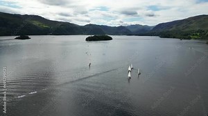 Sailboats on Derwentwater Lake in Lake District National Park in England, UK