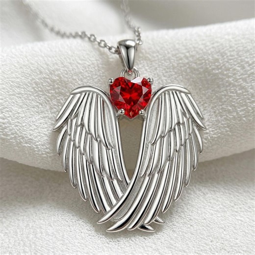 Guardian Angel Necklace, 925 Sterling Silver Red Heart Wing Pendant, Protection Jewelry Gift, Memorial Angel Wings for Her - Etsy