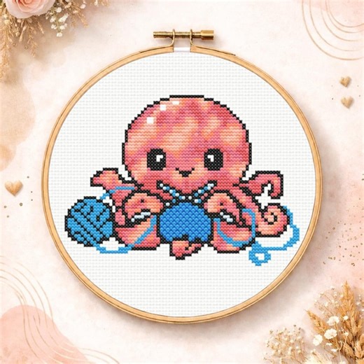 Knitting Octopus Cross Stitch Pattern | Cute Crafty Octopus | Funny Yarn Lover Design | PDF Instant Download | Animal Sealife Cross Stitch - Etsy UK
