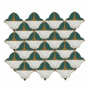 Saffron Green Ceramic Tile Composition with Floral Design