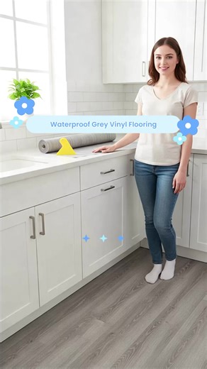 Grey Wood Effect Vinyl Flooring Roll 10m – Waterproof Lino Flooring for Kitchen & Bathroom, Non-Slip Durable PVC Floor Covering, Easy Clean Modern MDF Radiator Cover