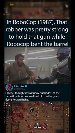 In RoboCop (1987), That robber was pretty strong to hold that gun while