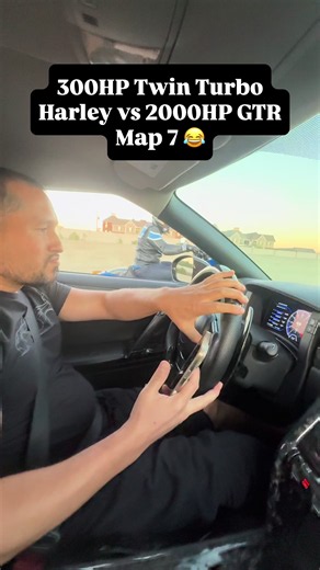 300HP Twin Turbo Harley vs 2000HP GTR Map 7 😂 #gtr #harley | art is fast gtr