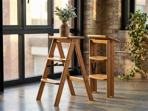Folding Wooden Step Stool, 3 Step Ladder With Non-slip Steps, Solid Wood Studio Stool - Etsy