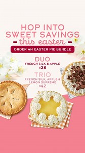 Bundle your Easter pie & SAVE! 🥧 Choose from: Duo: French Silk & Apple Trio: French Silk, Apple, & Lemon Supreme | Bakers Square Restaurants