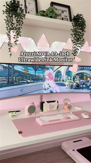 prettiest pastel pink monitor with pink monitor arm! Arozzi Nova 49-inch ultrawide pink monitor 💗