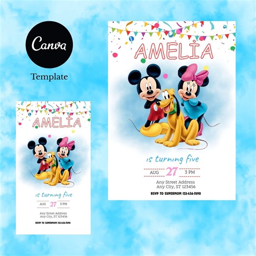 Minnie Mouse and Minnie Mouse Birthday Invitation, Mickey and Minnie Mouse Party Invitation, Printable Invitation, Digital File. - Etsy