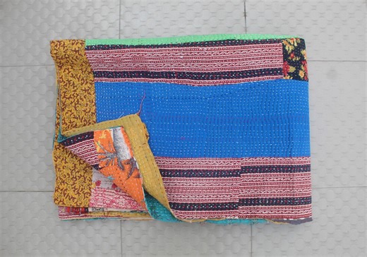 Vintage Kantha Quilt | Hand Stitched Indian Cotton Patchwork Blanket | Reversible Boho Kantha Throw | Holiday Bedding Gift - Etsy