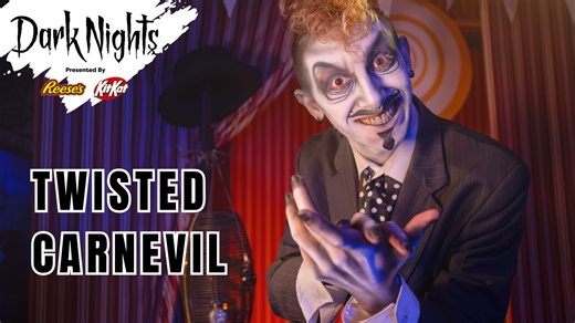 Twisted Carnevil haunted house during Dark Nights at Hersheypark 2025. Step right up! The big top is abuzz with new acts. But watch your back! One of the new performers leaves more than a mark… they leave a permanent impression. #darknights #hersheyparkhalloween #hersheypa | Haunted Attraction Network