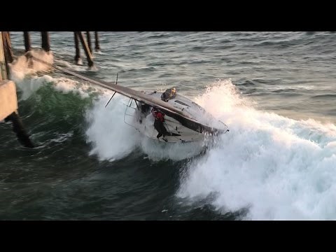 Full Version Including Passenger Rescue - Sailboat Capsized into Redondo Beach Pier in California