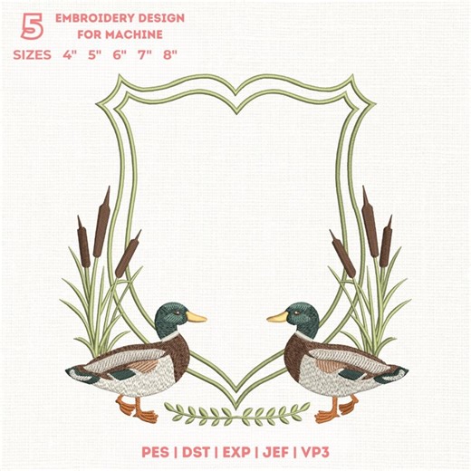 Mallard Duck Embroidery Design, Duck Embroidery, Farmhouse Bird Embroidery, Rustic Frame, Country Duck Embroidery, Vintage Frame, 5 Sizes - Etsy