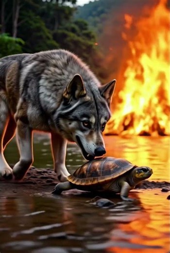 🔥 Brave Wolf Saves Turtle from Jungle Fire | Ultra Realistic Wildlife Story 🐺🌲