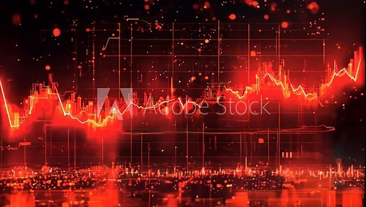 Red Line Graph with Flickering Red Lights and Data Points