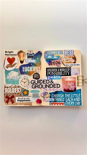 Amy Tan Cangilla on Instagram: "New year, new planner, fresh mini vision boards… same me. Still making mistakes. Still covering them with stickers. Forever moving forward. If you’ve been waiting for a sign to play in your planner or journal, this is it. I made a few fun printables to jumpstart your journaling 💛 #craftalifeyoulove #stickeraddict #junkjournal"