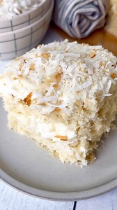 Toasted Coconut Buttercream Cake 🥥🥥 This cake is super moist and soft! It will melt in your mouth! It only takes about 25-30 minutes to bake. Full recipe below. Cake: * 2 1/2 cups flour * 1 tbsp baking powder * 1 tsp salt * 8 tbsp unsalted butter, room temp * 1/8 cup vegetable oil * 1 2/3 cup granulated sugar * 3 eggs, room temp * 2 tsp vanilla extract * 13.5 can coconut milk * 1 cup unsweetened shredded coconut Buttercream: * 16 tbsp unsalted butter, room temp * 4 cups powder sugar * 1 tsp co