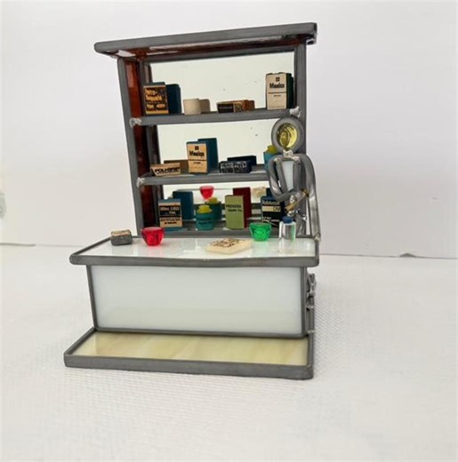Vintage Stained Glass Pharmacy Diorama Miniature Counter Display - Etsy