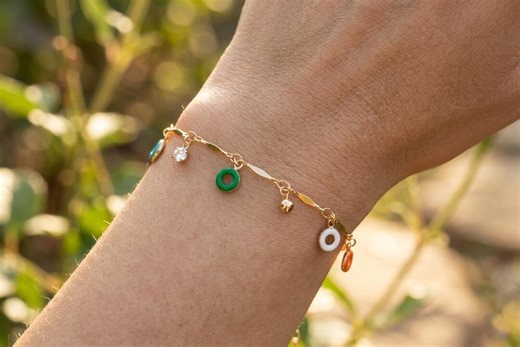 Ring Charm Bracelet, Gold Dangle Charm Bracelet for Women, Minimalist Crystal Charm Bracelet, Dainty Silver Chain Bracelet, Gift for Her - Etsy