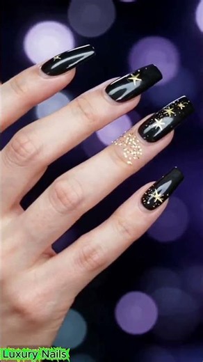 Black & Gold Nail Art Ideas ✨ Luxury Star Nails Design Compilation