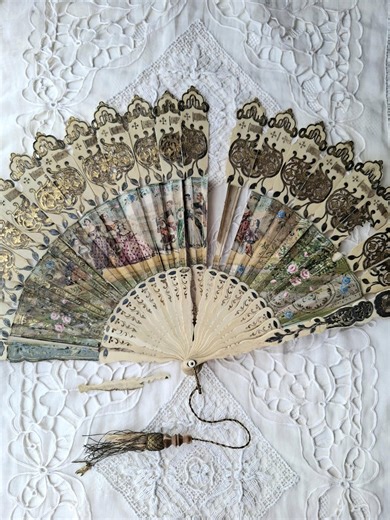 Exquisite Antique Gilded Folding Fan With Pastoral Scenes for Restoration, Victorian Double Sided Hand Held Fan, Museum Interest - Etsy