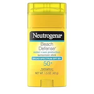 Neutrogena Beach Defense Sunscreen Stick SPF 50, Broad Spectrum Sun Protection for Face & Body, Water-Resistant, Non-Greasy Formula, Travel Size for Beach & Outdoor Use, 1.5 oz (42 g)