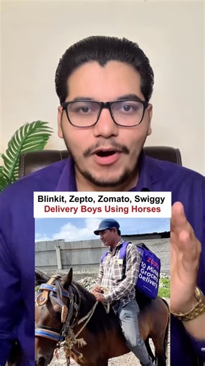 Tarun kumar Malik on Instagram: "Blinkit, Zepto, Zomato, Swiggy Delivery Boys Using Horses for Orders in Major Indian Cities Delivery boys across India are now delivering orders on horses, camels, and even on foot. This unusual trend was spotted in Gurgaon, Hyderabad, Mumbai, and Chandigarh with riders from Blinkit, Zepto, Zomato, Instamart, and Swiggy. While the government promotes a shift from fuel vehicles to electric scooters, these riders have taken a different route and brought back an old