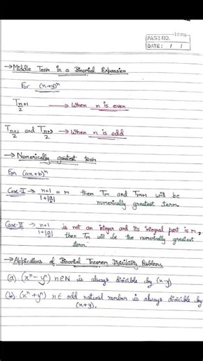 Class 11 Binomial Theorem ke revision notes. #oneshotrevision #revisionnotes