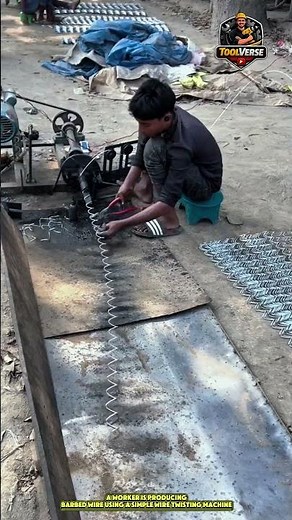 Barbed Wire Manufacturing Process Using a Simple Twisting Machine #barbedwire #wiremanufacturin