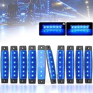 PSEQT 3.8'' Strobe+Steady Marker LED Rock Strip Lights Strip Blue Car Exterior Underglow Wheel Fender Well Lighting Kits Waterproof for Golf Cart Wrangler Offroad Truck RV UTV ATV Snowmobile (10Pcs)