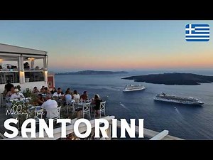 Santorini Sunset Walk🌅 🇬🇷 | Stunning Fira Streets & Cruise Ships at Golden Hour – 4K Walking Tour