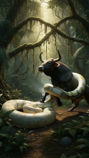 White Yellow Python vs Wild Bull Fight | Nature’s Power | জঙ্গলের বাস্তবতা। সাপ ও গরু #গরু