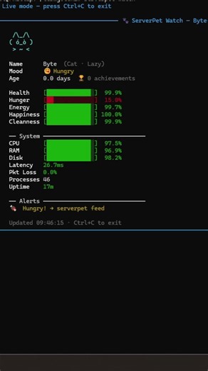 A Tamagotchi-style virtual pet that lives in your terminal and reflects the health of your server.