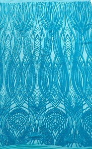 Turquoise Feather Damask Glossy Sequin Design on a 4 Way Stretch Mesh-prom-sold by the Yard. - Etsy