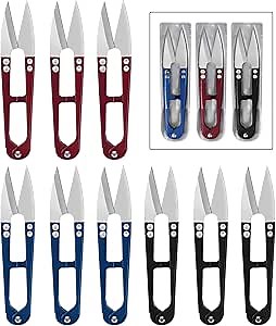 UCEC Compact Thread Snips Small Sewing Scissors 4.2 Inch Metal Thread Cutter Yarn Scissors 9‑Pack Red Blue Black for Fabric Cutting Embroidery