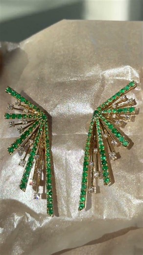 Emerald and Diamond Starburst Earrings Fine Jewelry Design Featuring Vivid Green Emeralds