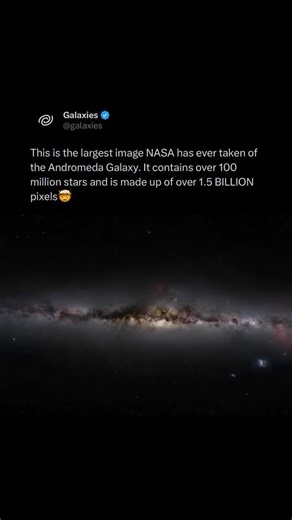 Galaxies on Instagram: "This video begins with a ground-based view of the night sky, before zooming in on a Hubble image of the Andromeda galaxy — otherwise known as M31. The Hubble image of the galaxy is the biggest Hubble image ever released and shows over 100 million stars and thousands of star clusters embedded in a section of the galaxy’s pancake-shaped disc stretching across over 40 000 light-years. Credit: NASA/ESA"