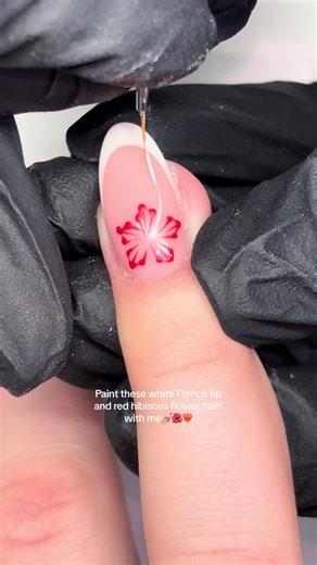 French Tip with Hibiscus Flower Nail Art Tutorial