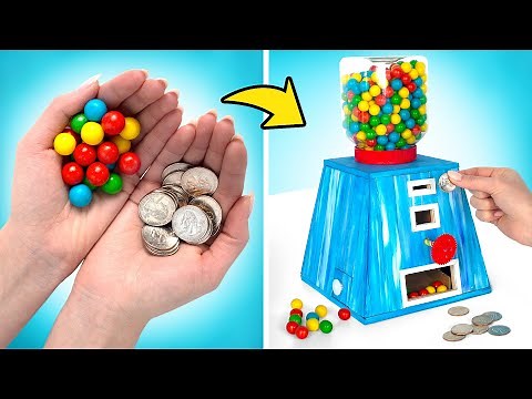 So bastelt man einen KAUGUMMIAUTOMATEN MIT MÜNZEN aus Pappe! 🍬