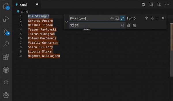 VS CodeのFindで正規表現。.+と$0だけで、行をたやすくクォートで囲めたとは！